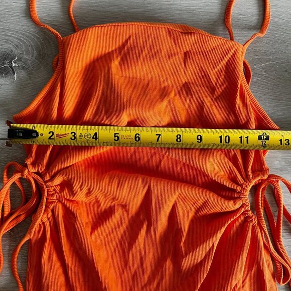 ZARA Orange Straight Neck Sleeveless Cutout Waist Mini Dress Women's Large L - Picture 6 of 6